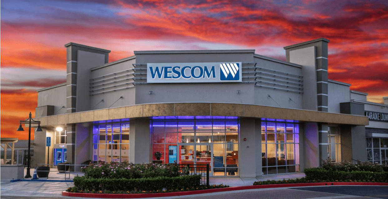 Exterior of the Wescom Financial branch in West Covina, California.