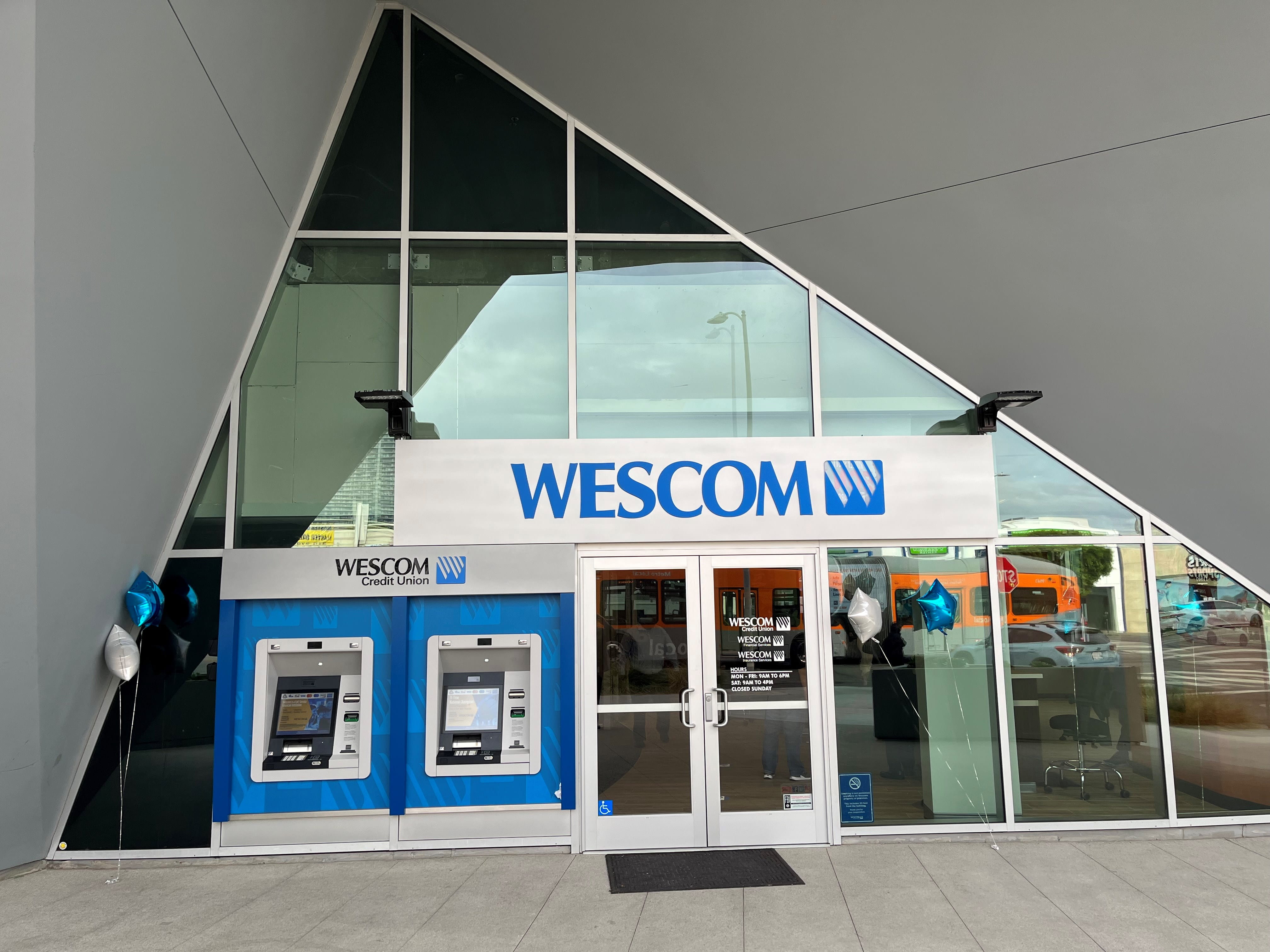 Exterior of the Wescom Financial branch in West LA, California.